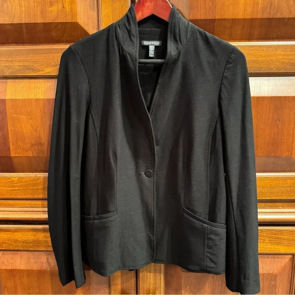 Eileen Fisher One Button Viscose Blend Washable Blazer Black S / P